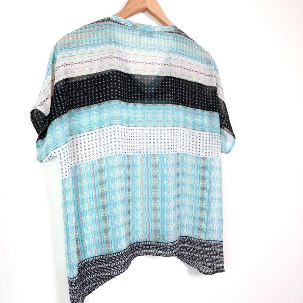 Cabi Size XXS Oversize Sheer Blouse 328 Short Sleeve Stripe Aqua Blue - Picture 7 of 10